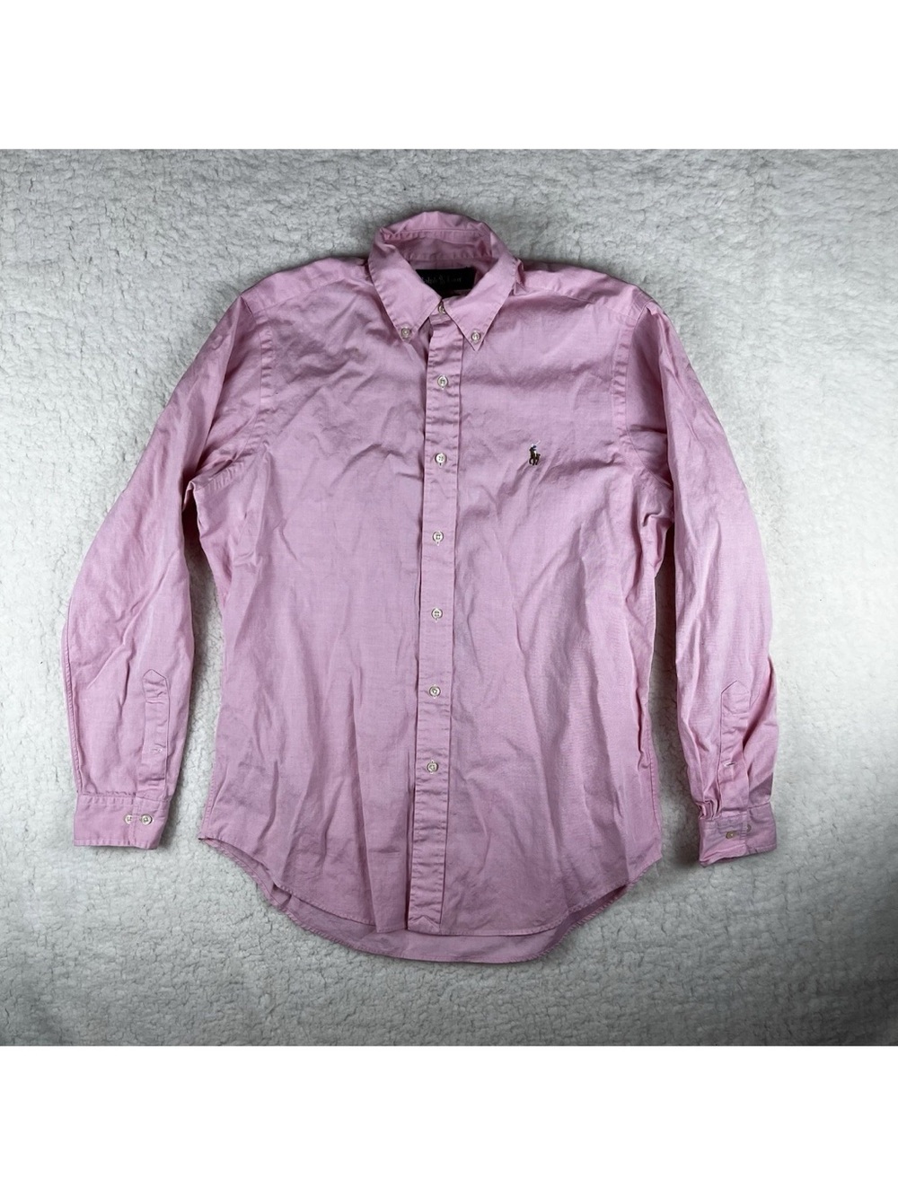 Vintage Ralph Lauren Mens Large Pink Flesh Pony Button Up Shirt 15.5 x 34/35